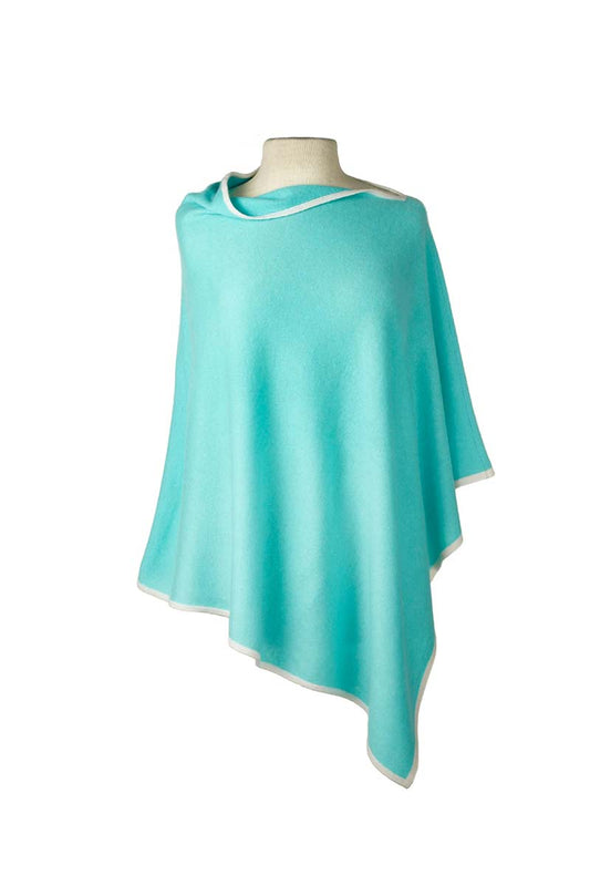 Classic Poncho - Aquamarine/Ecru