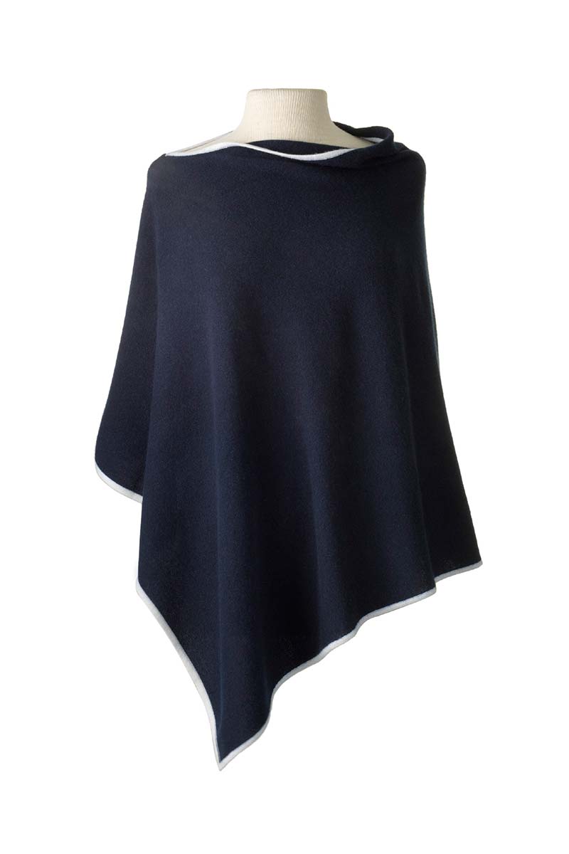 Classic Poncho - Navy/Ecru