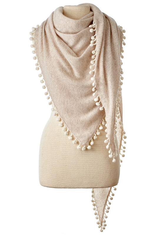 Pom-Pom Triangle Wrap - Sand/Ivory