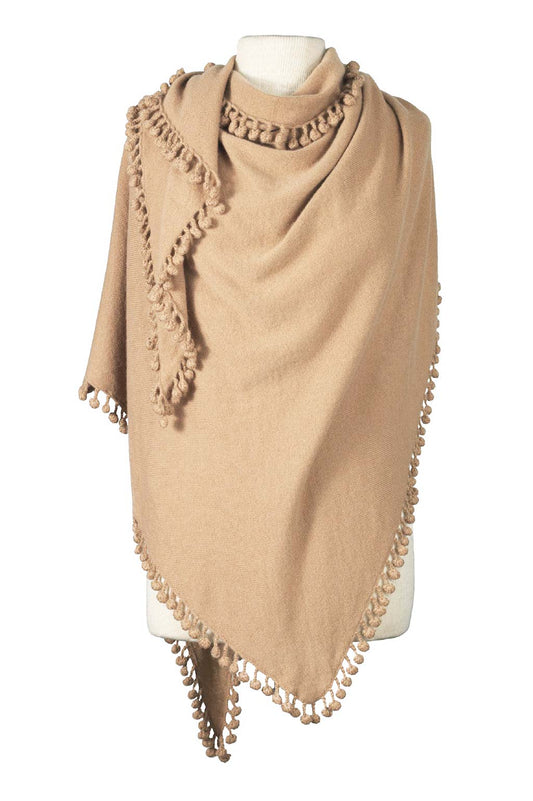 Pom-Pom Triangle Wrap - Camel