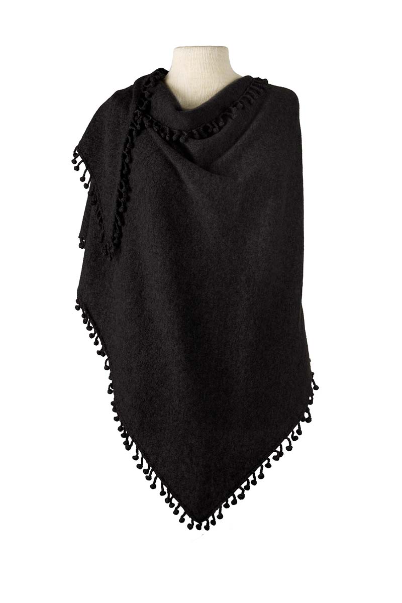 Pom-Pom Triangle Wrap - Black