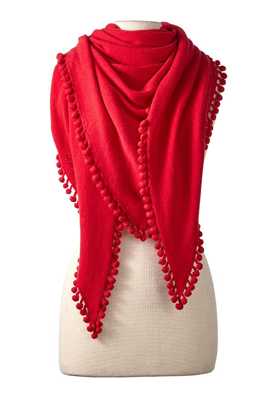 Pom-Pom Triangle Wrap - Cardinal