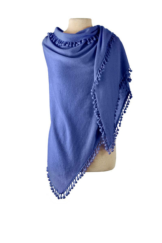 Pom-Pom Triangle Wrap - Cornflower